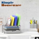 SimpleHouseware Mesh Desk Organizer with Sliding Drawer, Double Tray and 5 Upright Sections, Black - Image 7